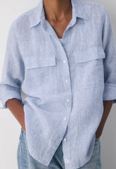 Utility Linen Shirt - WLSON STRP FR BL/B WH