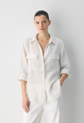 Utility Linen Shirt - WLN STP WHT/NTRL ECR
