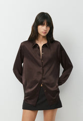 Baker Satin Shirt - RICH MOCHA BROWN