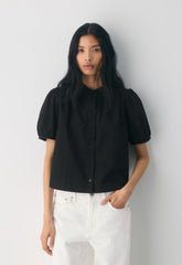 Italic Poplin Blouse - BLACK