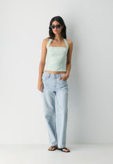 Whisper Linen Halter Top - AGAVE GREEN