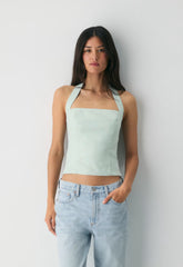 Whisper Linen Halter Top - AGAVE GREEN