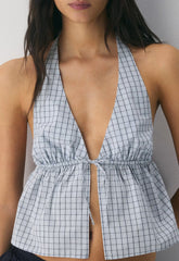 Brioche Poplin Halter Top - ROMMEY CHCK VL BL/ADM