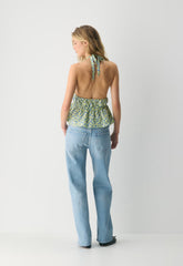 Sheila Linen Halter Top - LEMONADE/ RIPPLE BLU