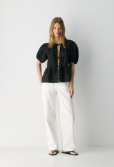 Violette Linen Blouse - BLACK