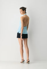 Audience Satin Halter Top - PANORAMA BLUE