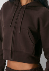 Cozy Sweatfleece Boyfriend Boxy Zip Hoodie - RICH MOCHA BROWN