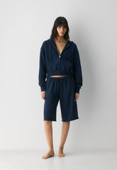 Terry Sweatfleece Boyfriend Boxy Zip Hoodie - ADMIRAL