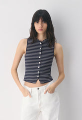 Croquet Sweater Vest - Wonder Yarn - ADMIRAL/ LIGHT BIRCH
