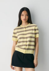 Bare Cashmere Noteworthy Shortsleeve Cardigan - LMND/HTHR FOL BWN
