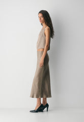 Slip Satin Maxi Skirt - NOMAD TAUPE