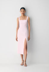 '90s Slit Satin Midi Dress - VILLA PINK