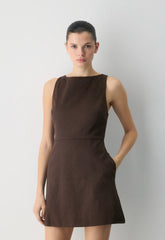 Bond Linen Dress - RICH MOCHA BROWN