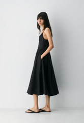 Technique Linen Dress - BLACK