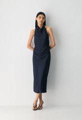 Audience Satin Maxi Halter Dress - ADMIRAL
