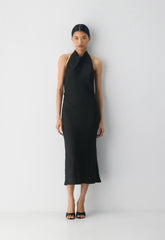 Audience Satin Maxi Halter Dress - BLACK