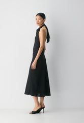 Audience Satin Maxi Halter Dress - BLACK