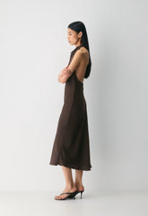 Audience Satin Maxi Halter Dress - RICH MOCHA BROWN