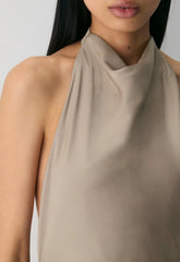 Audience Satin Maxi Halter Dress - NOMAD TAUPE