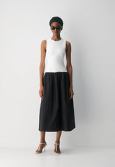 Worldly Poplin Dress - BLACK /BRIGHT WHT