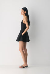 Technique Poplin Mini Cami Dress - BLACK