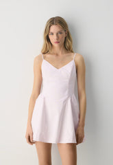 Technique Poplin Mini Cami Dress - INGRD STRP VL PK/B WH