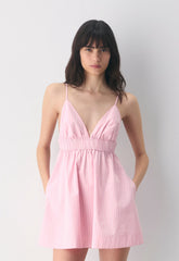 Encourage Poplin Mini Cami Dress - MTCHL STRP JB PK/B WH