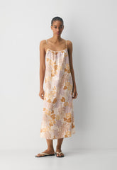 Wellbeing Linen Dress - BARE ROSE/ YELLOW