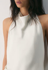 Audience Satin Maxi Halter Dress - MATTE PEARL