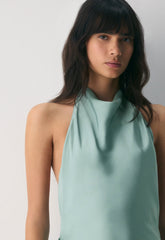 Audience Satin Maxi Halter Dress - GODDESS SAGE