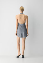 Audience Satin Mini Halter Dress - RIVERSTONE GREY