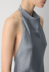 Audience Satin Mini Halter Dress - RIVERSTONE GREY