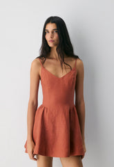 Technique Linen Mini Dress - MARINER TERRACOTTA