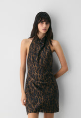 Audience Satin Mini Halter Dress - CELLO BROWN /BLACK