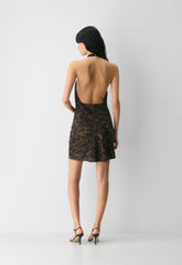 Audience Satin Mini Halter Dress - CELLO BROWN /BLACK