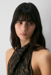 Audience Satin Mini Halter Dress - CELLO BROWN /BLACK