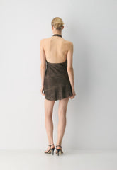 Audience Satin Mini Halter Dress - RICH MOCHA BRN/ TONAL