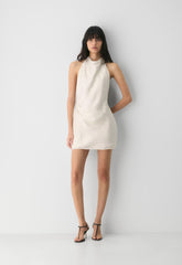 Audience Satin Mini Halter Dress - BIRCH/ RCH M BRWN