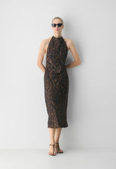 Audience Satin Maxi Halter Dress - CELLO BROWN /BLACK