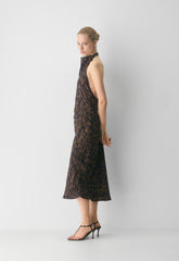Audience Satin Maxi Halter Dress - CELLO BROWN /BLACK