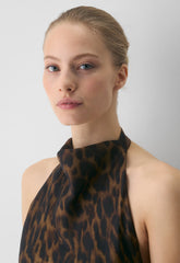 Audience Satin Maxi Halter Dress - CELLO BROWN /BLACK