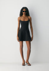 Abundance Linen Halter Dress - BLACK