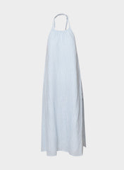 Sunpost Linen Halter Dress - WLN STP WHT/CRNFLR BL