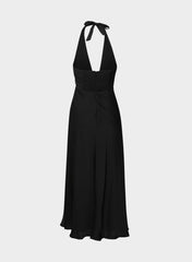 Nightscape Satin Halter Dress - BLACK