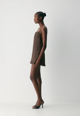 Confession Satin Dress - RICH MOCHA BROWN
