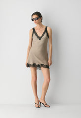 Suite Satin Dress - NOMAD TAUPE/BLACK