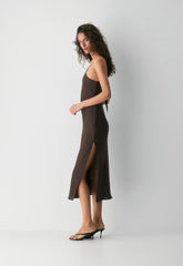 Champagne Satin Dress - RICH MOCHA BROWN