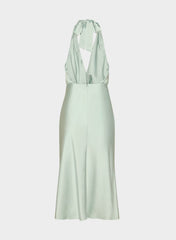 Sprig Satin Halter Dress - AGAVE GREEN
