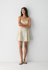 Abundance Linen Halter Dress - AGAVE GREEN/SOFT PEACH