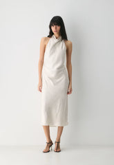 Audience Satin Maxi Halter Dress - BIRCH/ RCH M BRWN